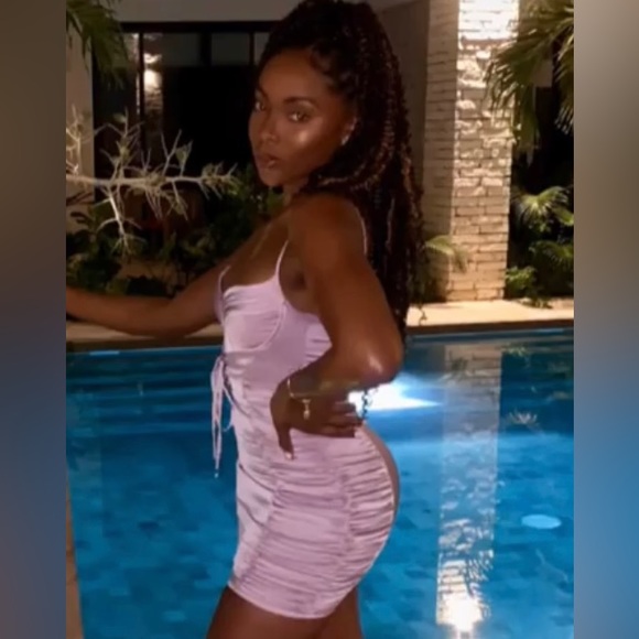 Oh Polly - Sugar Ruche Underwired Satin Mini Dress in Lilac - Picture 2 of 5